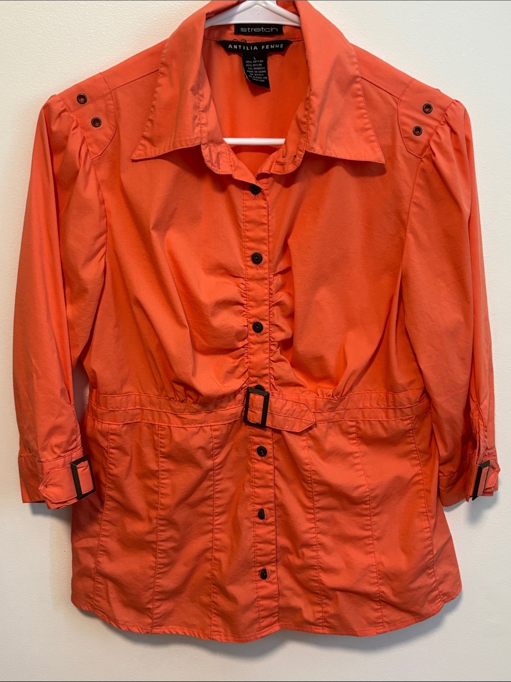 ⭐ 3 for $15
Antilia Femme Coral-Orange Belted Button-Front Shirt